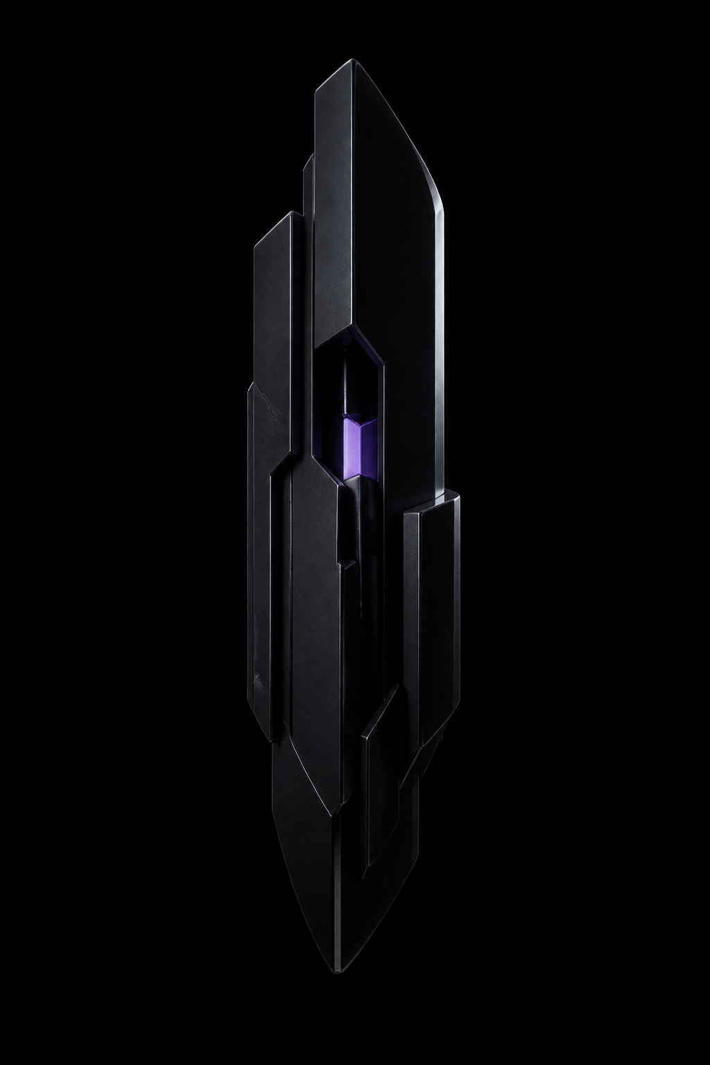 A floating obsidian monolith with a silver inner light
